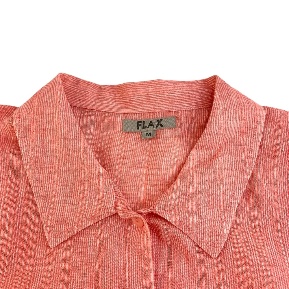 Flax Linen Button Front Shirt in Coral - Picture 3 of 5